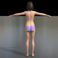 Game Movie Female Character In Purple Bikini Standing With Arms Outstretched On Gray Background