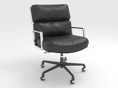 Modern Black Leather Single Chair With Armrests And Wheeled Base Design 3d model