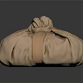 Brown Round Fabric Storage Pouch With Decorative Knot And Soft Texture 3d model