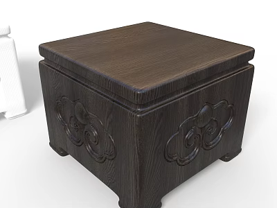 Dark Brown Wooden Box With Intricate Carved Patterns And White Bottle 3d model