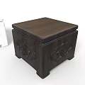 Dark Brown Wooden Box With Intricate Carved Patterns And White Bottle
