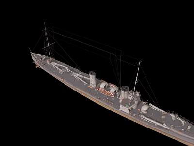 Warship 3D Model Top View Display With Chimneys Masts And Structural Details 3d model