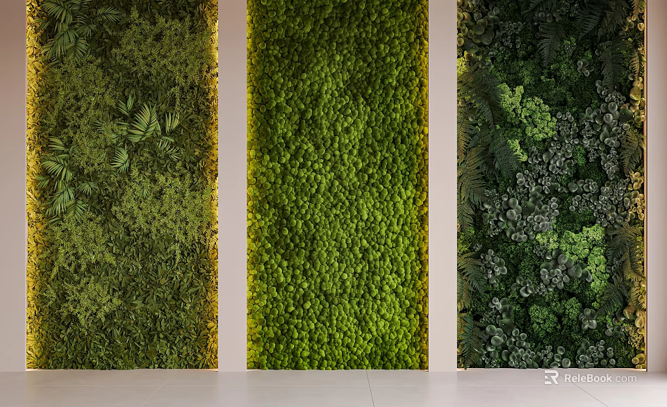 Vibrant Indoor Green Living Wall Design With Varied Plant Foliage And Textures 3d model 