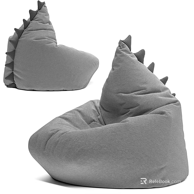 Gray Dinosaur Shaped Bean Bag Chair With Soft Fabric For Comfortable Seating 3d model 