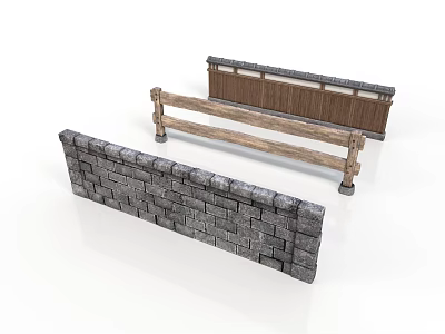 Stone Brick Wall And Wooden Railing Design With Lattice Panel 3d model