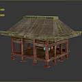 Traditional Wooden Pavilion Structure With Tiled Roof Pillar Support And Base Design