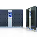 Modern Storage Cabinets With Digital Screens Drawers And Blue Accent Lights
