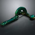 Green Curved Shiny Household Item With Decorative Details And Smooth Surface