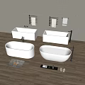 Various Shaped White Bathtubs In Bathroom Interior With Towel Racks Towels And Faucets