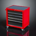 Red Bookcase with Multiple Drawers Shelves Black Top and Rolling Casters 3d model