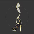 High Heel Shoes Featuring Gold And White Twisted Straps Black Upper Platform Sole Golden Heel