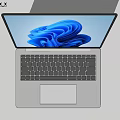 Modern Silver Laptop Featuring Blue Abstract Screen Design And Integrated Keyboard Trackpad 3d model