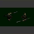 Egyptian Style Two Warrior Statues On Green Pedestal With Gold Black Details And Weapons
