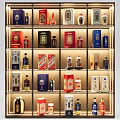 Elegant Wine Bottles and Glasses Display in Decorative Shelf with Lighting Accents