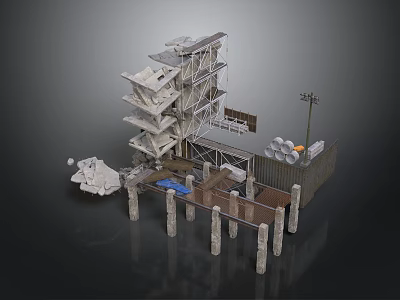 Industrial Construction Structure With Multi Level Steel Frames Platforms Concrete Supports And Storage Tanks 3d model