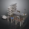 Industrial Construction Structure With Multi Level Steel Frames Platforms Concrete Supports And Storage Tanks