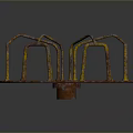 Rusty Old Circular Playground Equipment With Curved Metal Bars And Colorful Surface