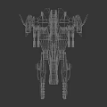 Detailed Cosmic Spaceship 3D Model With Red Blue Accents And Weapon Systems