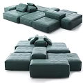 Green Modular Sectional Sofa with Plush Cushions and Versatile Combinable Layout 3d model