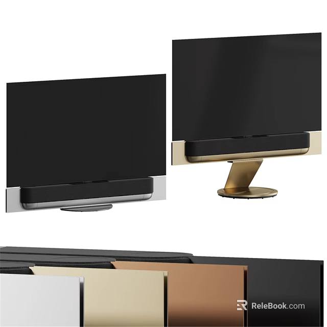 Contemporary Television Sets With Gold Base And Black Screen Design Features 3d model 