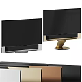 Contemporary Television Sets With Gold Base And Black Screen Design Features
