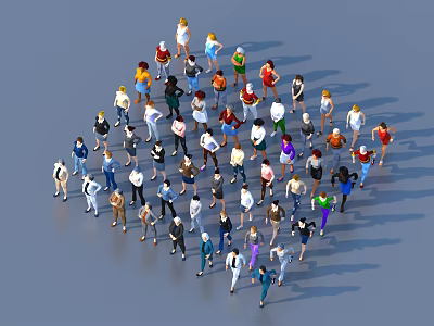 Group of Diverse People Arranged in Circular Formation on Gray Background 3d model