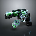 Futuristic Modern Revolver With Green White Decorative Accents And Ergonomic Grip Design
