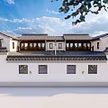 Chinese Style Semi-detached Villa With Courtyard Wooden Veranda Stone Slab Floor And Rockery