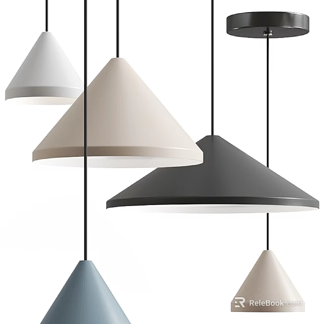 Modern Conical Pendant Lights In Various Colors For Stylish Interior Design 3d model 