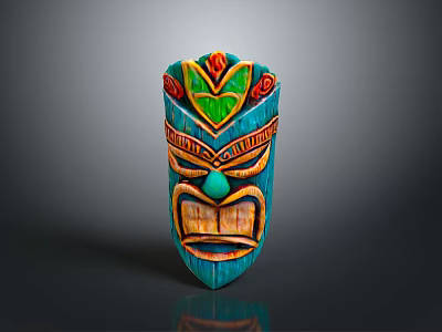 Hand Carved Turquoise Tribal Mask As Decorative Household Item With Intricate Details 3d model