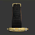 Golden Luxury Watch With Bitcoin Symbol And Black Orange Strap Design