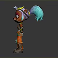 Cute 3D Cartoon Character With Orange Fur Colorful Goggles And Green Outfit