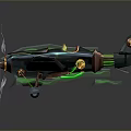Futuristic Aircraft 3D Model Featuring Green Glowing Effects Dark Bronze Body And Dynamic Design
