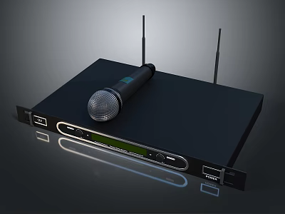 Computer Wireless Microphone Receiver With Dual Antennas Display Screen And Interface Ports 3d model