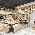 Book Art Inspired Bookstore Interior With Layered Bookshelves And Display Tables