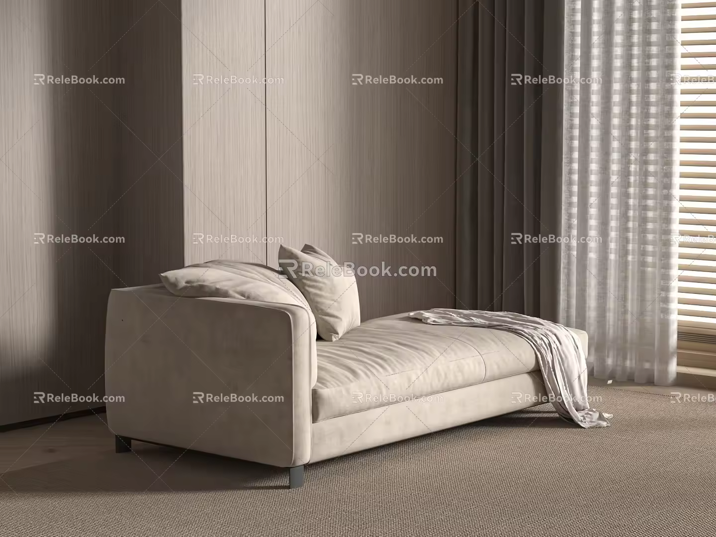 Modern simple chaise longue sofa double sofa fabric 3d model