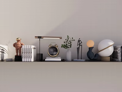 Stylish Decorative Ornament Set With Statue Table Lamp Books Green Plant And Spherical Ornaments 3d model