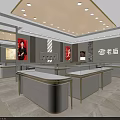 Luxury Modern Jewelry Store Interior With White Display Counters Golden Trim And Marble Floor