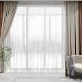 Cozy Modern Double Layer Curtains With White Sheer And Beige Panels By Window Side 3d model
