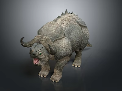 Reptilian Fantasy Creature Character with Horns Spiked Back Scaly Skin Open Mouth and Fierce Expression 3d model