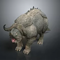 Reptilian Fantasy Creature Character with Horns Spiked Back Scaly Skin Open Mouth and Fierce Expression