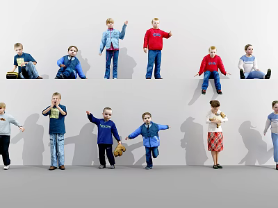 Modern multi-person multi-child combination 3d model