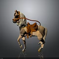 Light Brown Toy Horse Figure With White Mane Tail And Orange Saddle Reins