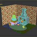 Festive Christmas Indoor Scene With Christmas Tree Fireplace Gifts Stockings And Decorated Walls