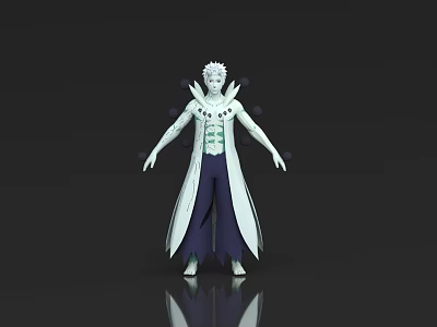 3D Game And Movie Character With White Hair White Robe Black Trim Dark Pants 3d model