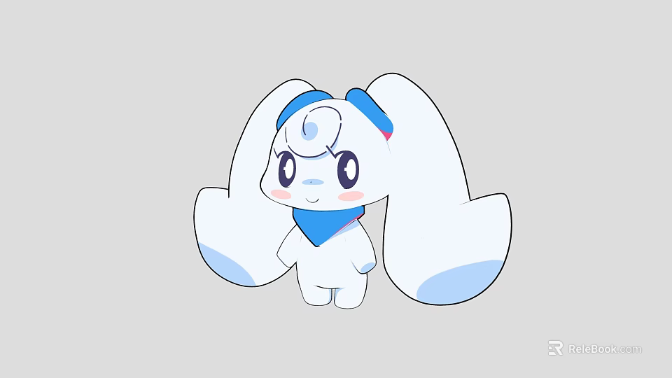 Cute White Cartoon Character With Big Blue Ears Head Decoration And Scarf 3d model 