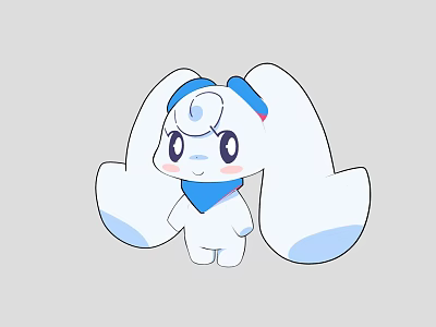 Cute White Cartoon Character With Big Blue Ears Head Decoration And Scarf 3d model