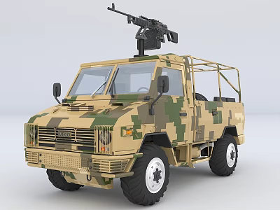 Military Utility Vehicle with Camouflage Paint Roof Mounted Machine Gun and Off Road Open Design 3d model