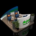 Beifeng Agri Exhibition Booth With Curved Design Blue Seats Round Tables And Green Plants