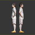 Boys in White Emirates Soccer Jerseys Standing Hands on Hips Back Front View Yellow Cleats
